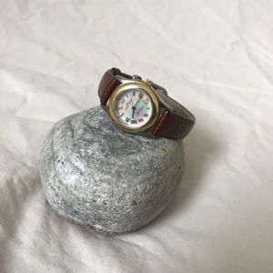 Anne Klein shell face leather strap watch